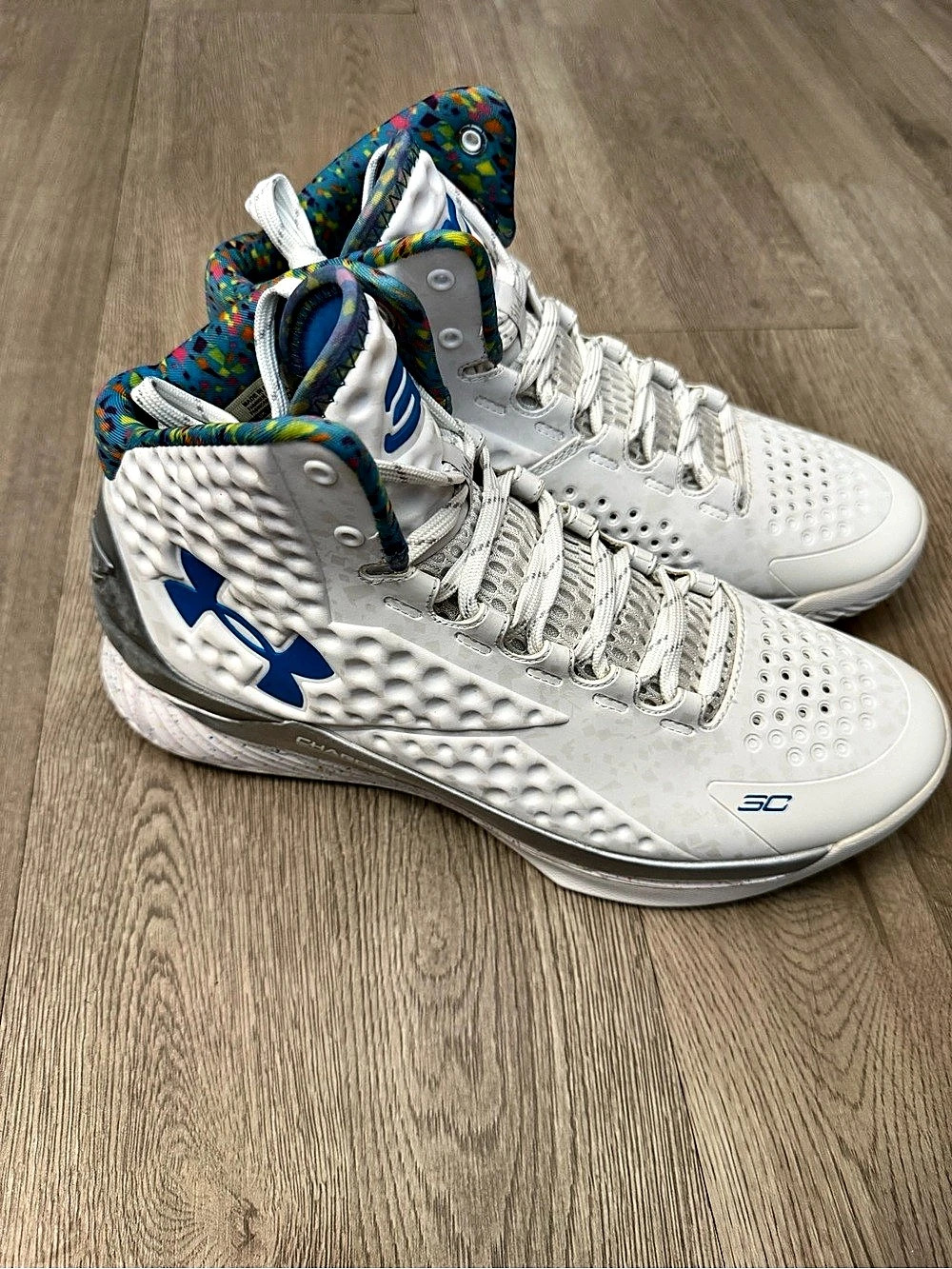 Under Armour Curry 1 Splash Party White & Blue Athletic Shoes